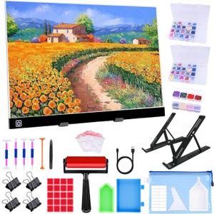 A3 LED Light Pad for Diamond Painting, Ratukall Diamond Art Light Board Kit, Adjustable Brightness Light Box for Tracing with Diamond Painting Accessories and Tools Includes Storage Case, Pens, Stand