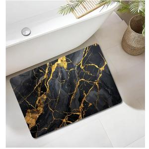 Bathroom Mat Rug Black Marble Patterned, Mat for Master Guest Bath Floor, Kitchen Bathroom Sink, Non-Slip, Ultra-Thin, Absorbent, Quick Dry, Aesthetic Bath Mat, Rubber Backing, 17 x 24 in