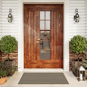 LEEVAN Door Mat Outside Entrance Washable Welcome Mat Black and White Outdoor Rug Farmhouse Front Porch Mats Outside Striped Layered Front Doormat for Porch/Entryway, 2' x 4'3" (Rectangular)