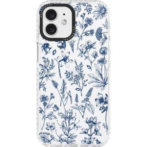 for iPhone 12 Case, Vintage Botanical Pattern with Blue Flowers, Military-Grade Drop Protection, Floral Soft Slim TPU Protective Cover with Camera Protection for Women & Girls