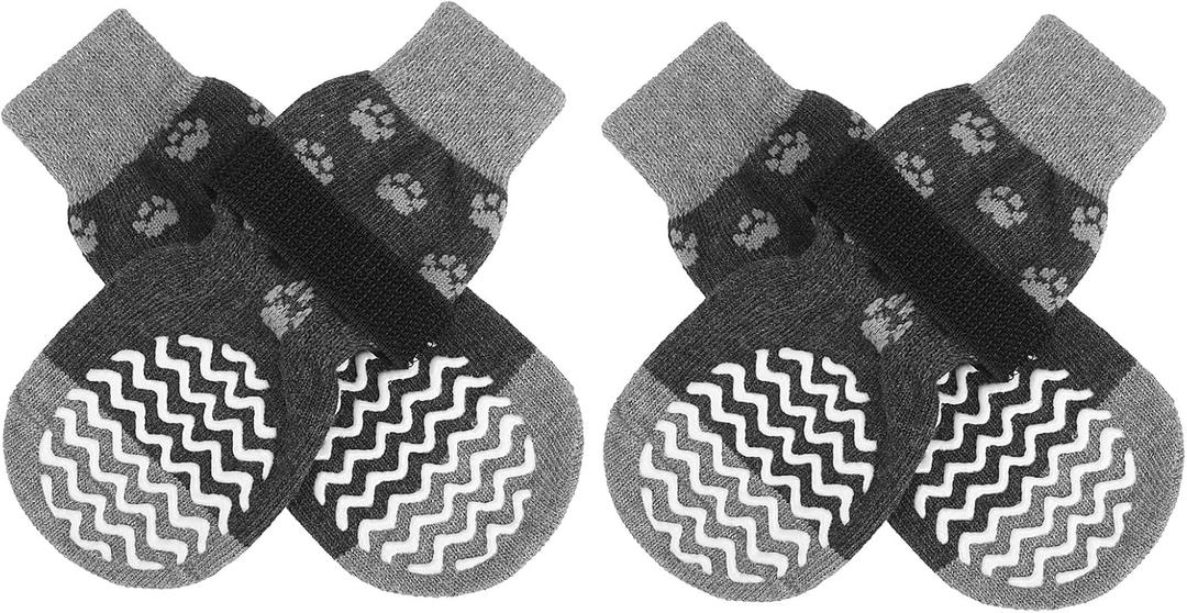 EXPAWLORER Anti Slip Dog Socks to Prevent Licking Paws, Dog Shoes for Hot Pavement, Dog Booties for Small Medium Large Senior Dogs, Traction Control Boots & Paw Protectors for Hardwood Floors  X-Small (4 Count), Charcoal Ash