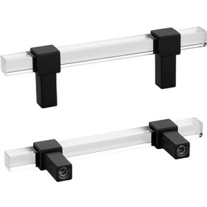 Peaha 10 Pack Acrylic Cabinet Pulls 3in Hole Centers Acrylic Drawer Pulls Cabinet Handles Black Drawer Pulls with Square Acrylic Tube Cabinet Pulls