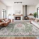 RUUGME Living Room 10x14 Area Rugs - Washable Lightweight Area Rug Stain Resistant Carpet Vintage Soft Rugs for Bedroom with Non Slip Backing Indoor Ultra-Thin Rugs Home Decor 10x14 Sage/Green