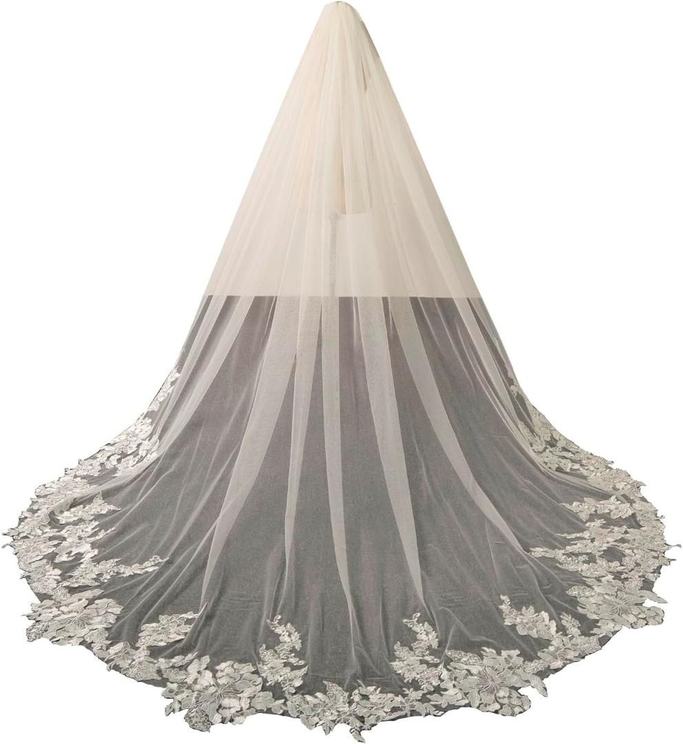 Cathedral Length 3M Sequin Wedding Bridal Veil With Metal Comb (Ivory)