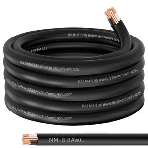 NM-B 8/3 Wire with Ground,25FT 8/3 8 Gauge Wire Copper 8 AWG 3 Conductor PVC Non-Metallic Sheathed 8/3 W/G NMB Cable Stranded Indoor Residential Electrical Wiring for Branch Circuit Switches&Outlets