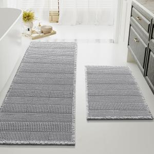 H.VERSAILTEX Waffle Bath Mat Super Absorbent Bathroom Mats Non Slip Bath Rugs for Bathroom Floor Machine Washable Ultra Soft Bathroom Rugs for Beside Tub, (32 x 20 Plus 24 x 60 - Inches, Dove)