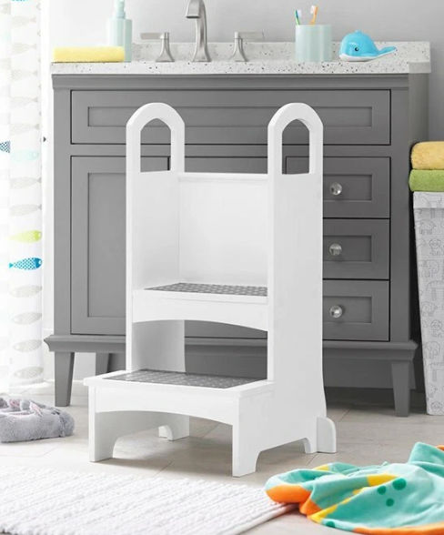 whitmor High-Rise Step-Up - White: Two Step Stool with Handles and Safety Non-Slip Treads and Anti-Tip Feet for Kids and Adults- Quality Learning Furniture  16' W x 31' H x 18'' D