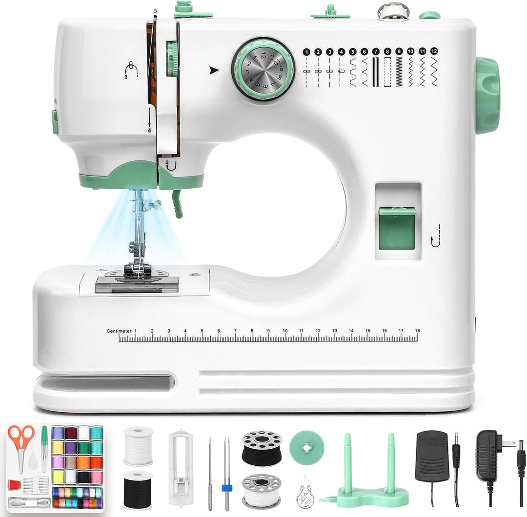 Sewing Machine for Beginners -12 Built-in Stitches|42 PCS Accessory Kit,Foot pedal, Low/High-Speed,Portable Mini Sewing Machine for Home DIY,Quick Fix