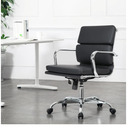 LANDSUN Executive Mid-Back Home Office Swivel Desk Chair with Armrests and Wheels - Faux Leather Soft Padded Seat Upholstered Ergonomic Computer Chair - Black