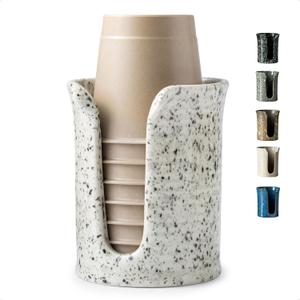 Bathroom Cup Dispenser 3 Oz, Bathroom Cup Holder for Dixie Cups Mouthwash Cup Dispenser, Small Paper Cups Holder for Bathroom Countertop, Ceramic, Speckled White