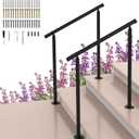 2 Pack Handrails for Outdoor Steps,2 to 3 Steps HandRail Outdoor Stair Railing, Metal Porch Railing, Deck Hand Rail, Black Wrought Iron Railing with Installation Kit for Concrete Steps