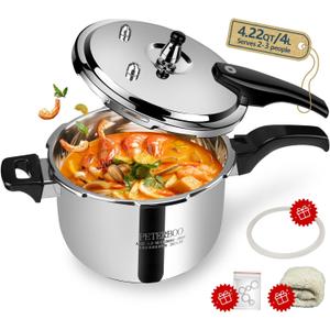 Premium Stainless Steel Pressure Cooker 4 quart small,8 Safety Features & Quick Cooking | stovetop pressure cookers;instant pot pressure cooker;olla de presion pressure cooker 4+qt mini