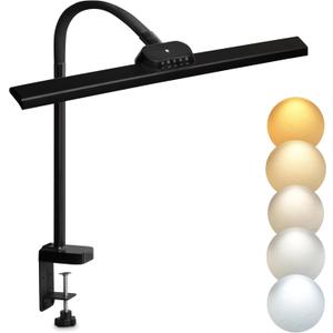 Tall LED Desk Lamp with Clamp, 20W Architect Desk Lamp for Office Home, Eye-Caring LED Light, Dimmable and Adjustable Lighting with Memory, Dual Monitor Workbench Light with Clamp, Black