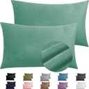 2 Pack Zippered Velvet King Pillowcases, Super Soft and Cozy Luxury Fuzzy Flannel Pillow Cases with Zipper, 20x36 Inches, Green