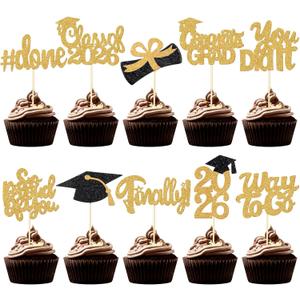 100 Pcs Graduation Cupcake Toppers Congrats Grad Class of 2025 Graduation Cupcake Picks Toppers Diploma Supplies for Party Decorations (Gold)