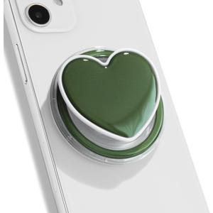 On The Grip Magnetic Cute Solid Macaron Color Heart Shape Collapsible Mobile Phone Grip Stand Holder for Smartphone Tablet Cell Phone Accessory (Magnetic Type, Jade Green)