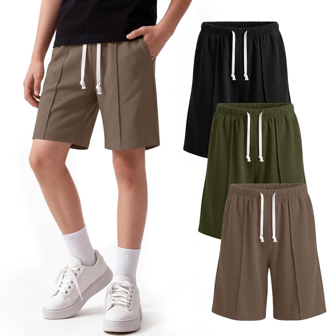 Vinsatin 3 Pack Boy's Bermuda Athletic Shorts, 3-Color, 9-10 Years (Black)