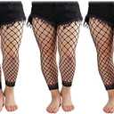 Phedrew Women's Plus Size Fishnet Stockings 3 Pairs High Waist Stretchy Footless Tights