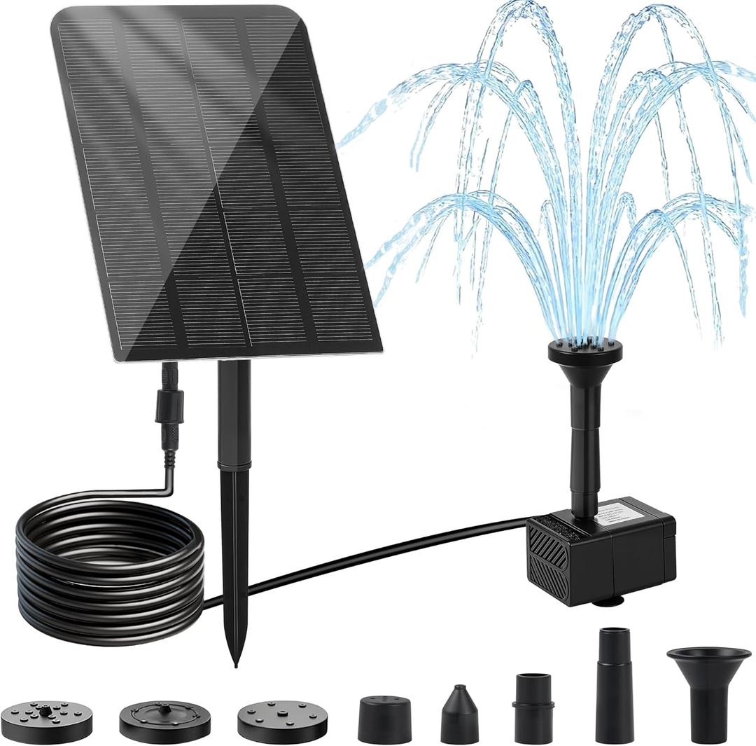 Yeomi Solar Water Fountain for Bird Bath, 2.5W 5V Solar Powered Water Pump with Separated Solar Panel, Outdoor Solar Fountain for Small Pond, Garden Water Feature Decoration with 5 Spray Nozzles
