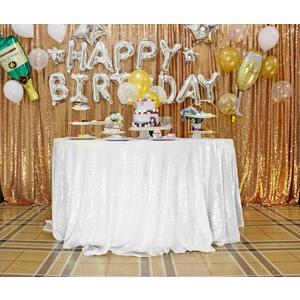 JYFLZQ White Sequin Tablecloth 120" Round Sparkly Drape Table Cloths Table Cover Overlay for Wedding Birthday Party Baby Bridal Shower