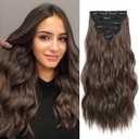 Clip in Hair Extensions for Women, Natural Chocolate Brown Extensions, 20 Inch 6PCS Hairpieces Long Wavy Soft Thick Hair Extensions Clip ins