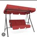 Garvee 3-Person Patio Swing Chair with Convertible Canopy - Adjustable Tilt Hanging Glider Lounge for Porch and Outdoor Use, Red