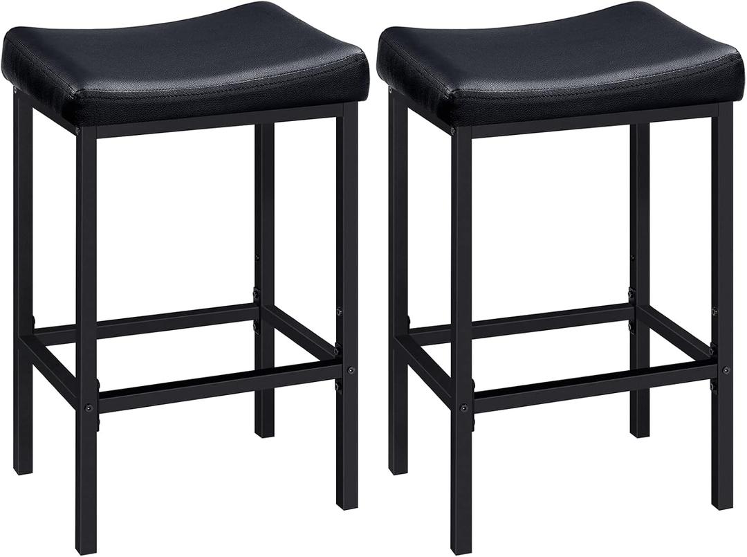 HOOBRO Bar Stools, Set of 2 Bar Chairs, Counter Height Stools, Saddle Barstools with Curved Surface, 24.8 Inches, 2.4" Thick Upholstery, for Kitchen, Dining Room, Cafe Black BB10BY01