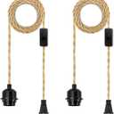 2Pack Plug in Pendant Light Cord, Farmhouse Hanging Lights with Plug in Cord, 15FT Hemp Rope Plugin Hanging Light Cord Kit with On/Off Switch, E26 E27 LightSocketCord