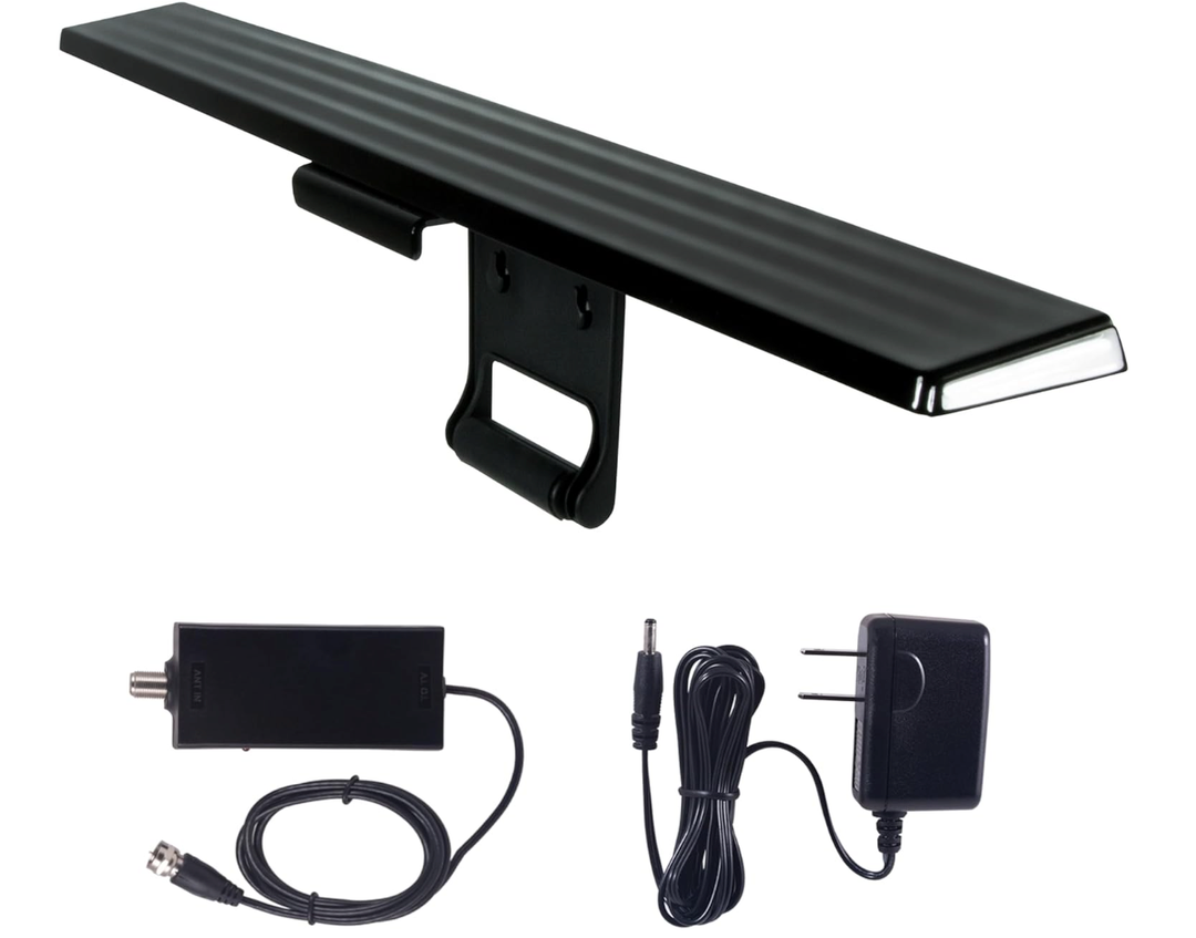 GE Hover Amplified HD Digital TV Antenna, Long Range Smart TV Antenna, Easy Mount on Top Design, Supports 4K 1080P HDTV VHF UHF, Indoor Amplified Signal Booster, 5ft Coax HDTV Cable/AC Adapter, 37075