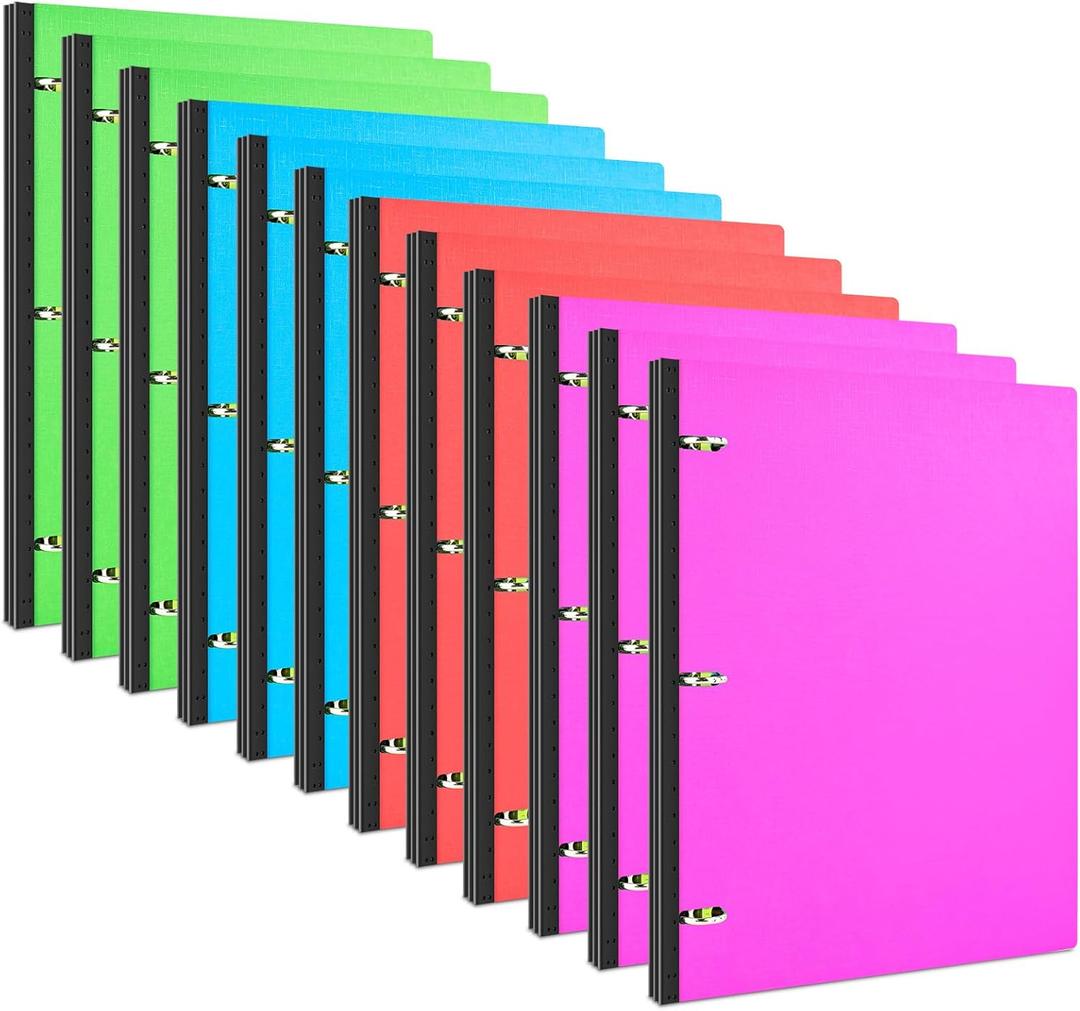 INFUN Telescoping 3 Ring Binder - 12 PCS, Portable 0.75 inch Plastic 3 Ring Binder with Telescoping Spine Binders with Foldable Front Cover Holds 8.5" x 11" Paper for School,Office and Homes (Red+pink+ Blue+green)