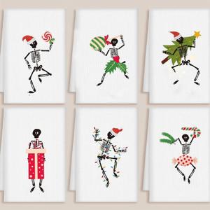 Breling 6pc Gothic Christmas Decor Kitchen Towels Funny Skeleton Dish Hand Towels Winter Xmas Holiday Kitchen Decor Christmas Stuffed Stocking Gift Home Decoration