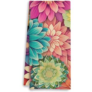 Vibrant Floral Kitchen Towels - Colorful Flowers Dish Towels for Kitchen, Floral Hand Towels for Bathroom, Colorful Bathroom Kitchen Decor, 16x24 Inch, Small