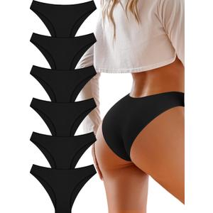 UNDER THE SEA Cotton Underwear for Women 6 Pack Sexy Bikini High Cut Breathbale Cheeky Panties Underwear Womens Lingerie (Black, S)