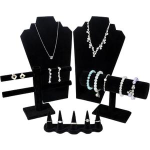 5 Packs Black Velvet Jewelry Display Sets, Jewelry Displays for Shows, Watch Necklace Bracelet Organizer Ring Finger Holder Earring Stand Display for Women Girl Home Bedroom