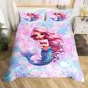 Mermaid Reversible Duvet Cover Full Size,Colorful Stars Sky Comforter Cover,Fish Scales Decorative Bedding Cute Animals Quilt Cover Rainbow Glitter Bedding Sets Kawaii Bedspreads Cover for Kids Girls