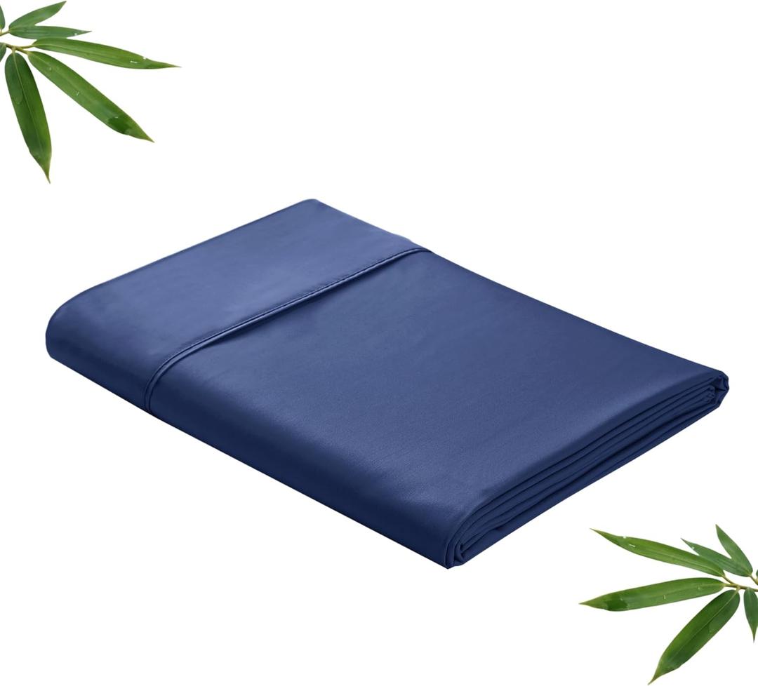 Bamboo Viscose Flat Sheets Only, Sateen Weave Queen Size Flat Sheet Only, Luxury Soft Cooling for Hot Sleepers, Silky Breathable (NavyBlue, King)