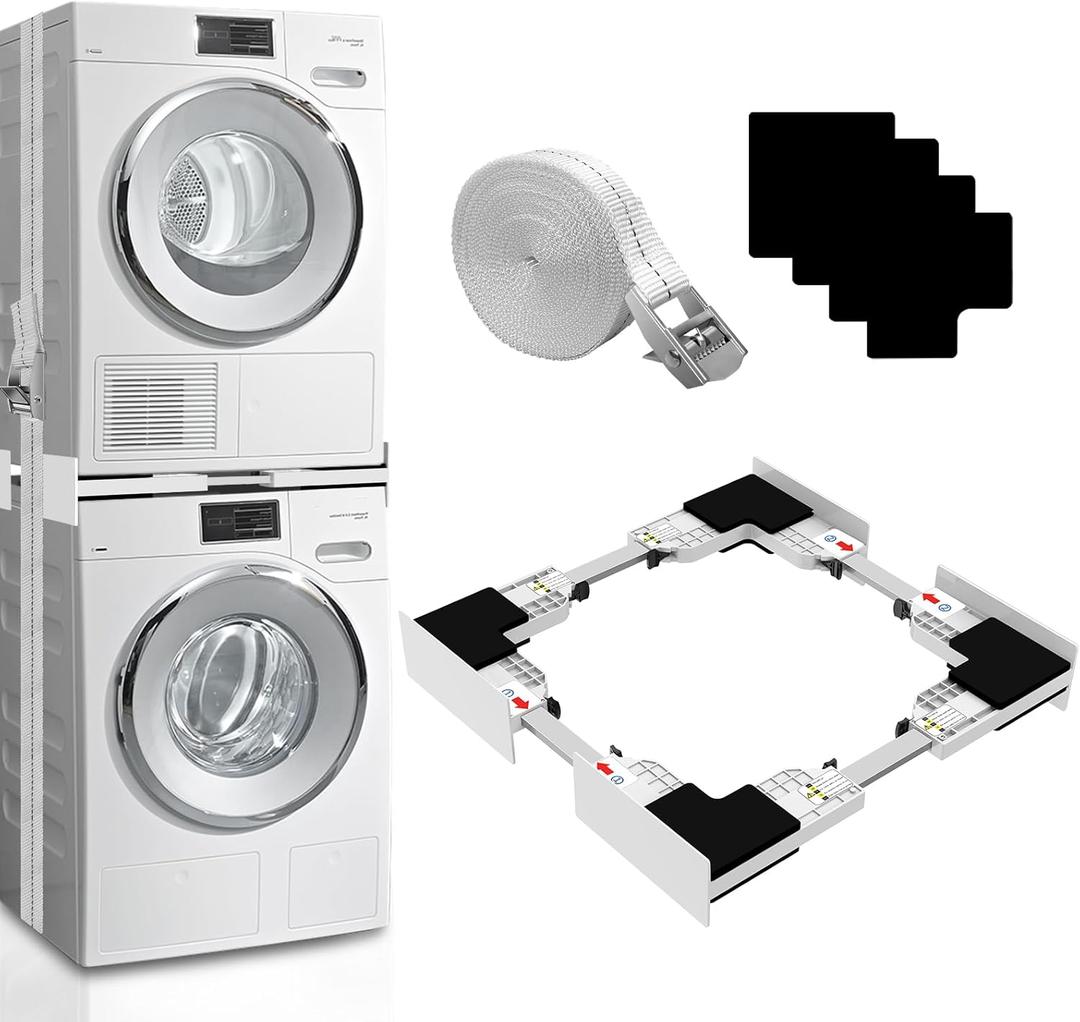 Upgrade Washer Dryer Stacking Kit, Universal Washer Dryer Stacking Kit Adjustable 29/28/27/26/25/24 Inch, Small Space Saving Solution Stacking Kit for Washer and Dryer with Ratchet Strap