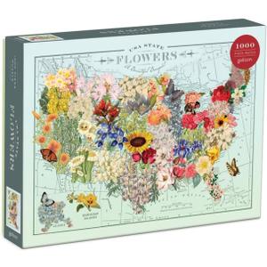 Galison Wendy Gold USA State Flowers Puzzle, 1000 Pieces, 20 x 27  Jigsaw Puzzle Featuring a Colorful Illustration  Thick Sturdy Pieces, Challenging Family Activity, Great Gift Idea