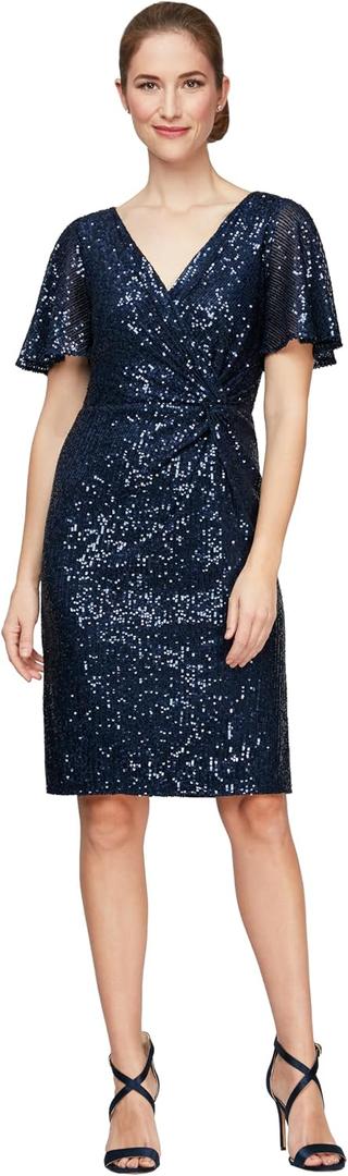 Alex Evenings Women's Short Cocktail Dress, Wedding Guest, Formal Event (Petite and Regular Sizes) (Purple, M) Size 18