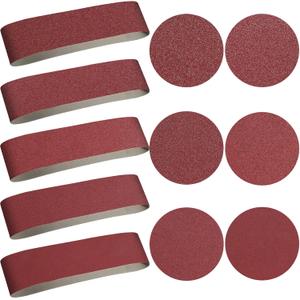 Blulu 44 Pieces Sanding Belts and Sanding Discs Set Includes 4 x 36 Inch Belts (80/120/150/240/400 Grits) and 6 Inch Self Adhesive No Hole Alumina Disc for Bench Combination Sander Woodworking