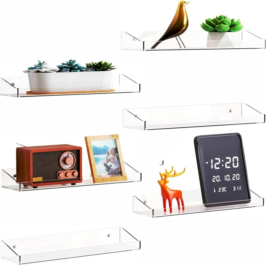Yieach 6 Pack 15" Acrylic Shelves for Wall,Bathroom,Bedroom 233