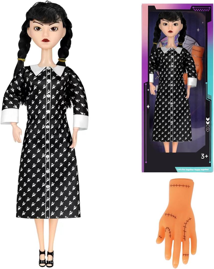 11.5 Inch Girls Dolls, Toys Long Sleeve Dots Black Hair & Black Shoe, Birthday for Girls Fans Kids (Polka Dot Dress)