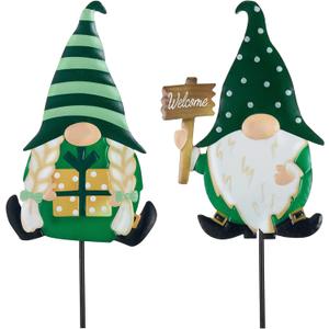 TERESA'S COLLECTIONS St. Patricks Decorations Outdoor for Home, 2Pcs Metal Gnome Decor Garden Stakes, Saint Patricks Yard Art Welcome Signs Gifts, Luck of The Irish Decor Yard Lawn Porch, 23" (Medium, Green)