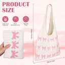 Pink Bow Crochet Tote Bag Coquette Bowknot Aesthetic Beach Mesh Knitted Shoulder Bag for Women Summer Beach Shopping