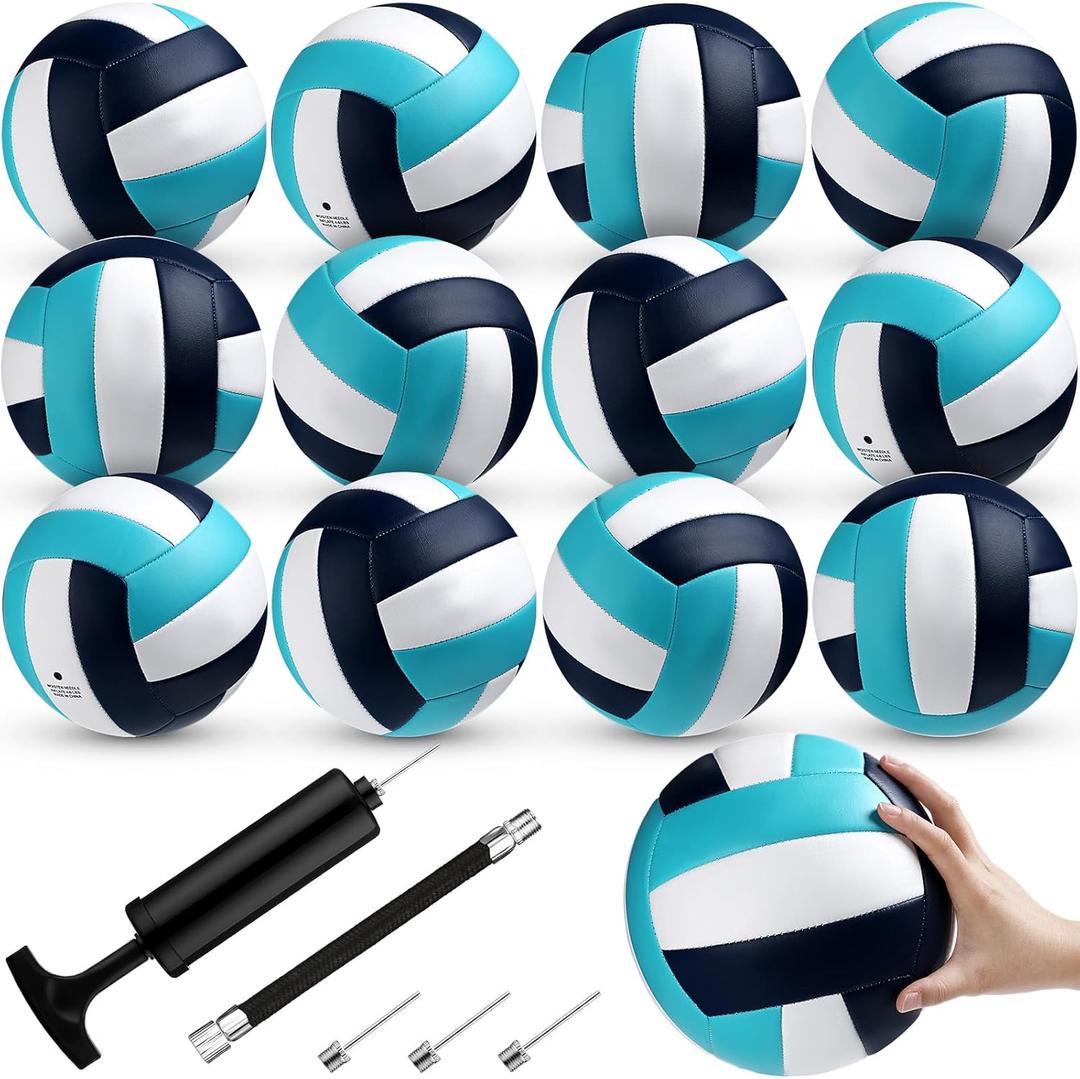 Meooeck 12 Pcs Volleyballs Official Size 5 Volley Balls Bulk Practice Volleyballs Indoor Outdoor Soft Recreational Volley Ball with Pump for Beginner for Gym Training Beach Pool (Cute)