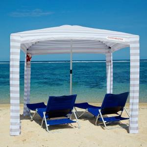 CoolCabana Beach Shade Tent - Easy Setup, UPF 50+ Protection, Large & Medium Sizes, Compact & Wind Resistant - Beach Cabana for The Whole Family - Beige Stripes, Medium (43ft2 - 66 x 66)
