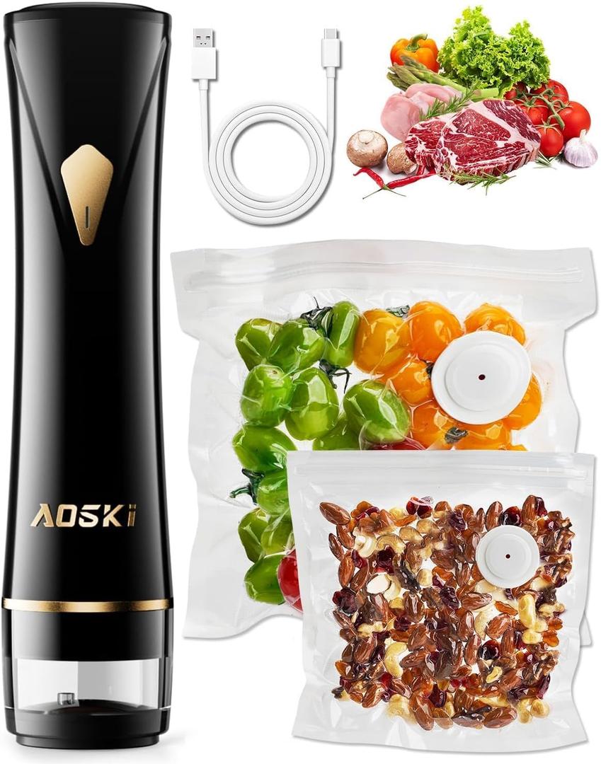 Vacuum Sealer Machine for Food Storage: Compact Food Sealer Saver 5X Fresh Longer, Handheld Detachable Water Tank, 10 PCS Vacuum Seal Bags for Kitchen Fridge Travel Seal Meal Mothers Day Gift For Wife (Small, Black)