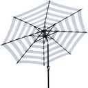 JEAREY 9FT Outdoor Patio Umbrella with Solar Lights, LED Lighted Pool Umbrella with Tilt and Crank, Outdoor Table Umbrellas for Deck, Yard & Market (Black & White Stripe)