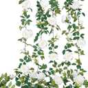 TELDRASSIL 4Pcs(26 FT) Artificial Rose Vine Fake Flower Garland Fake Silk Rose Hanging Vine for Wedding Party Background Arch Garden Background Decoration (White)
