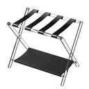Sumerflos Acrylic Luggage Rack with Black Leather Straps & Cloth Storage Shelf for Guest Room - Foldable Clear Fancy Suitcase Stand for Bedroom, Hotel, Holds Up to 50-100 lb, Portable, 16.93 x 26.77 x 22.44 inches